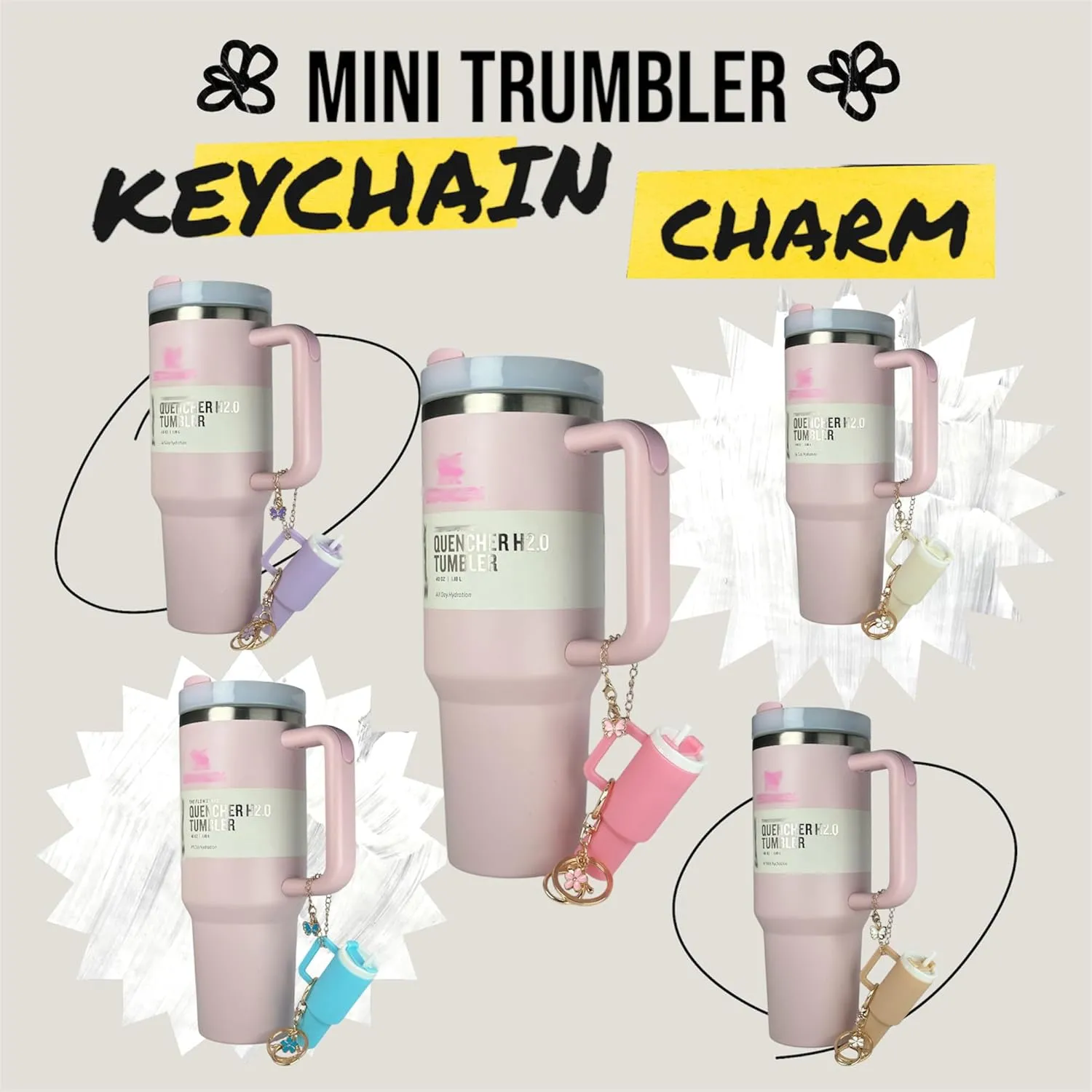 2Pack Glitter Cherry Bag Charm & Mini Tumbler Keychain for Stanley Cup, Valentines Day Gift for Women Purses and Bags