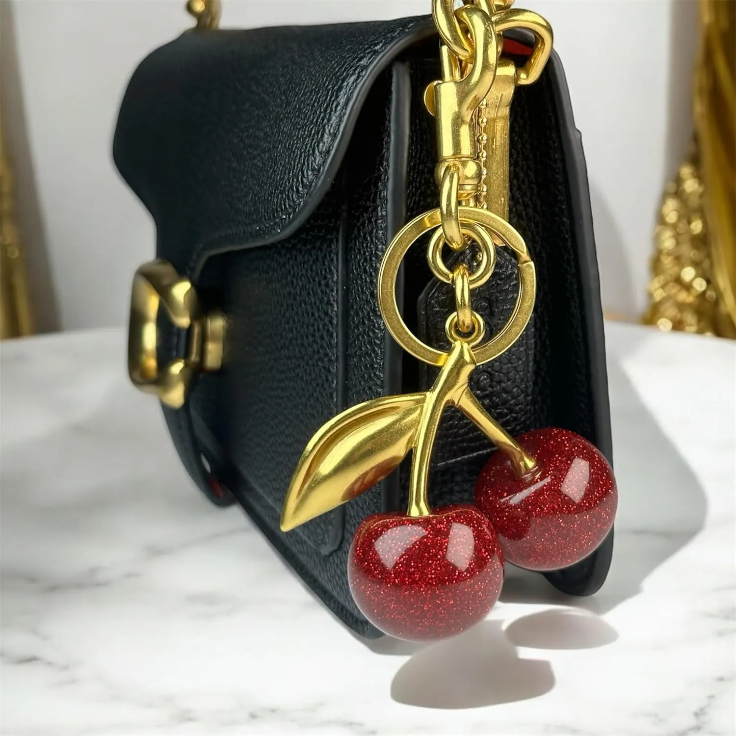 2Pack Glitter Cherry Bag Charm & Mini Tumbler Keychain for Stanley Cup, Valentines Day Gift for Women Purses and Bags
