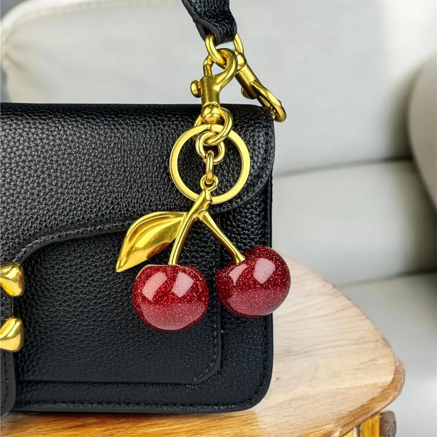 2Pack Glitter Cherry Bag Charm & Mini Tumbler Keychain for Stanley Cup, Valentines Day Gift for Women Purses and Bags