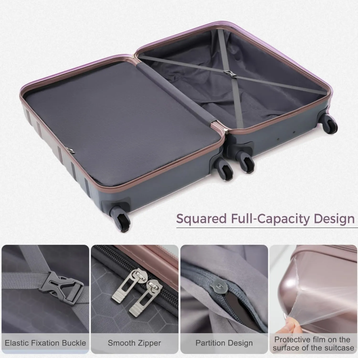 3 Piece Expandable Hardshell Luggage Set Lightweight Durable ABS Material Spinner Suitcases with TSA Lock for Travel Vacation Business Trips 360 Degree Swivel Wheels (Golden)