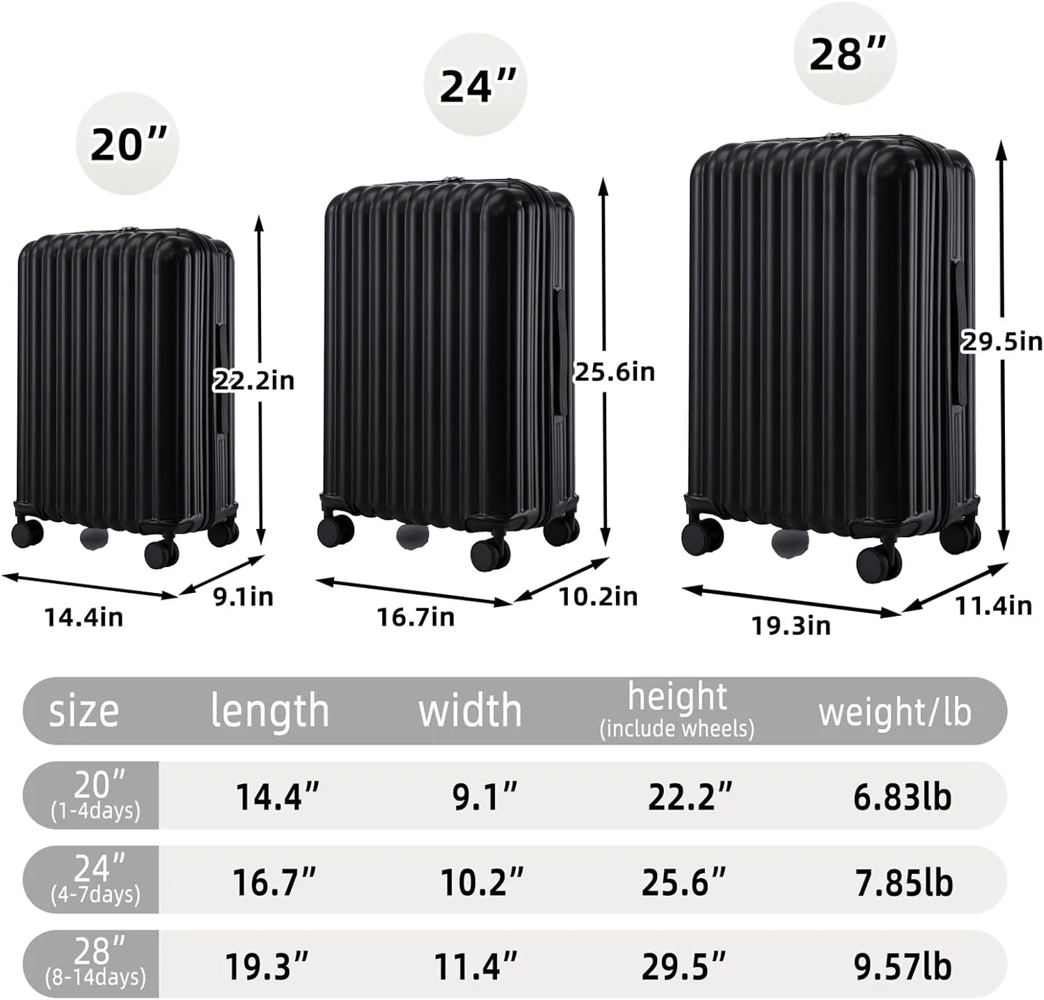 3-Piece Hardshell Luggage Sets with Charging Ports & Hook, Expandable Suitcase Set with Cup & Phone Holder, Luggage Sets Hardside Spinner Suitcases with Silent Wheels for Travel Business