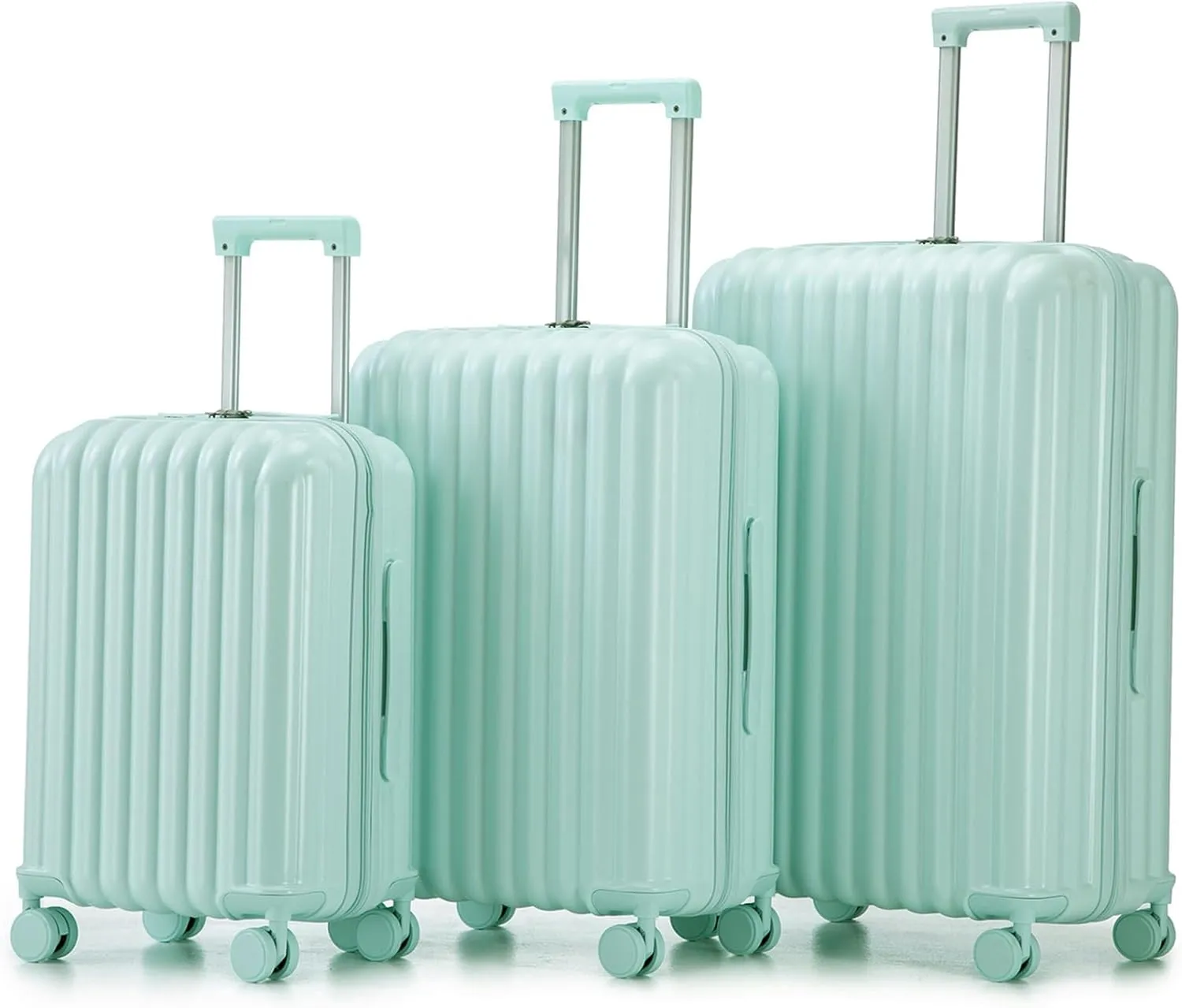 3-Piece Hardshell Luggage Sets with Charging Ports & Hook, Expandable Suitcase Set with Cup & Phone Holder, Luggage Sets Hardside Spinner Suitcases with Silent Wheels for Travel (Mint Green)
