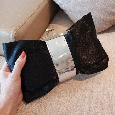 Bow women Cutch bag Luxury Party Satin Diamond Ladies Evening Bag lady Clutches small Chain messenger bags female wallet black