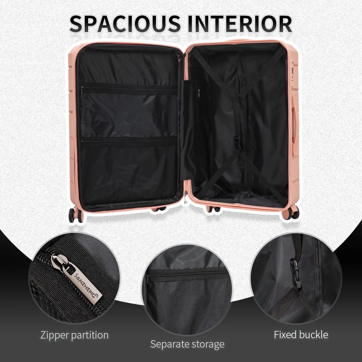 Carry on Luggage 100% PP Heavy Duty Hardside Expandable Suitcase with TSA Lock 360 Double Spinner Wheels (20 inch Carry-on, Light Pink)