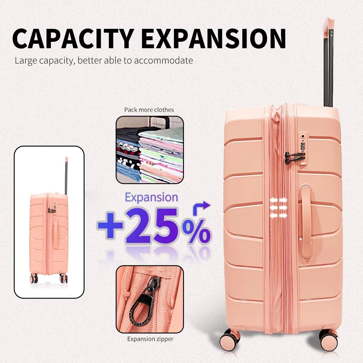 Carry on Luggage 100% PP Heavy Duty Hardside Expandable Suitcase with TSA Lock 360 Double Spinner Wheels (20 inch Carry-on, Light Pink)