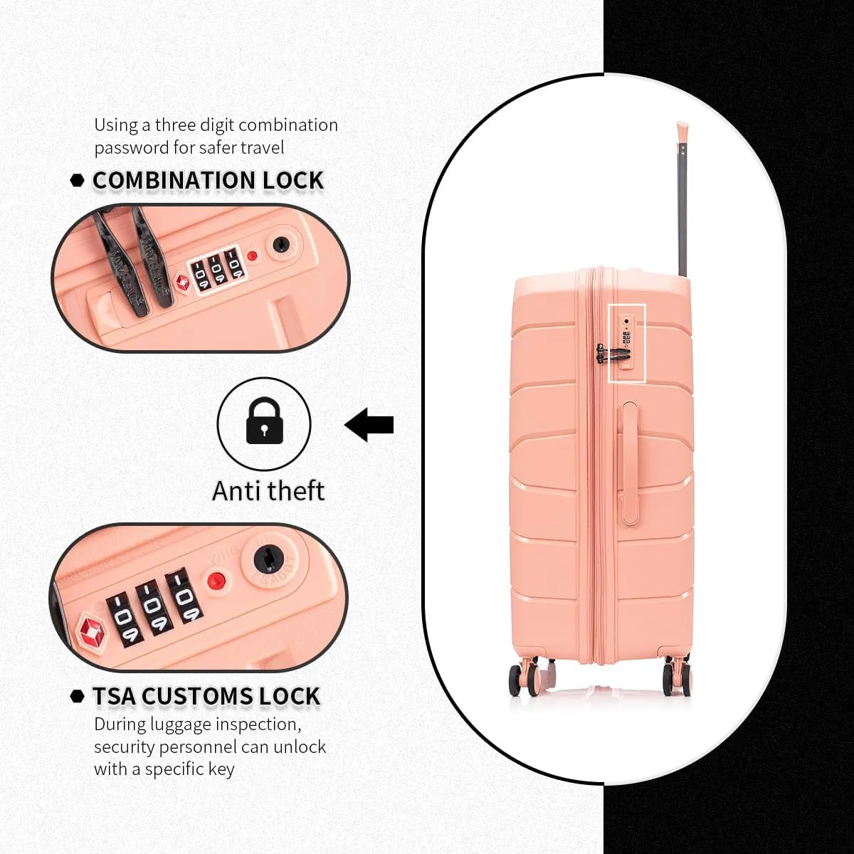 Carry on Luggage 100% PP Heavy Duty Hardside Expandable Suitcase with TSA Lock 360 Double Spinner Wheels (20 inch Carry-on, Light Pink)