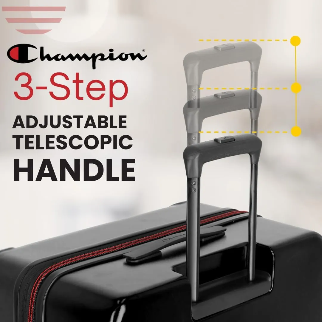 Champion 21 Hardshell Suitcase with Cup Holder & 8 Spinner Wheels - Expandable Carry-On & Checked Luggage - Durable ABS Material - Travel Bags for Men & Women - Airline Approved - With TSA Lock - Blk