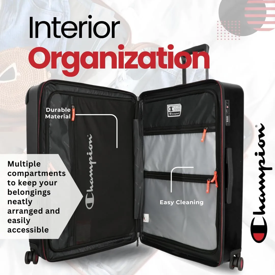 Champion 21 Hardshell Suitcase with Cup Holder & 8 Spinner Wheels - Expandable Carry-On & Checked Luggage - Durable ABS Material - Travel Bags for Men & Women - Airline Approved - With TSA Lock - Blk