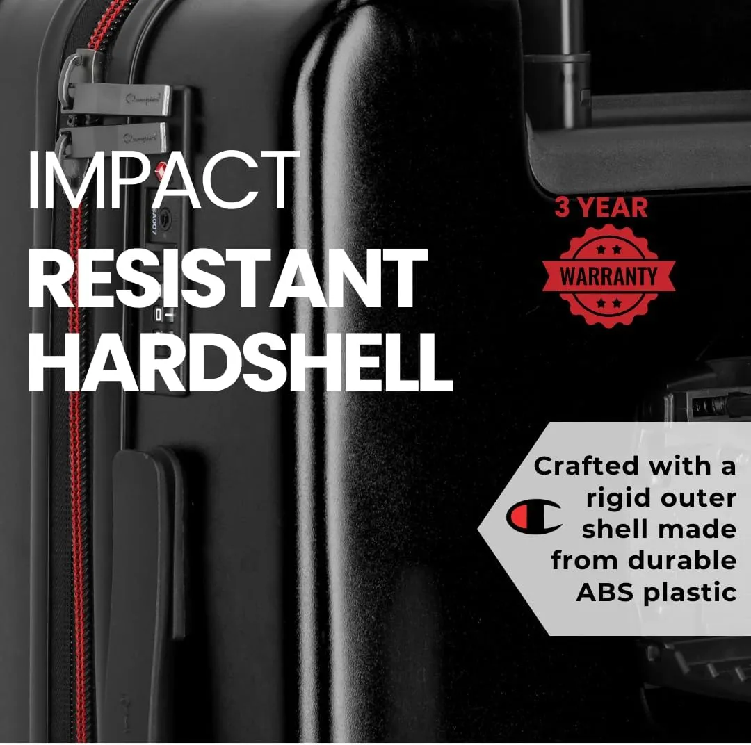 Champion 21 Hardshell Suitcase with Cup Holder & 8 Spinner Wheels - Expandable Carry-On & Checked Luggage - Durable ABS Material - Travel Bags for Men & Women - Airline Approved - With TSA Lock - Blk