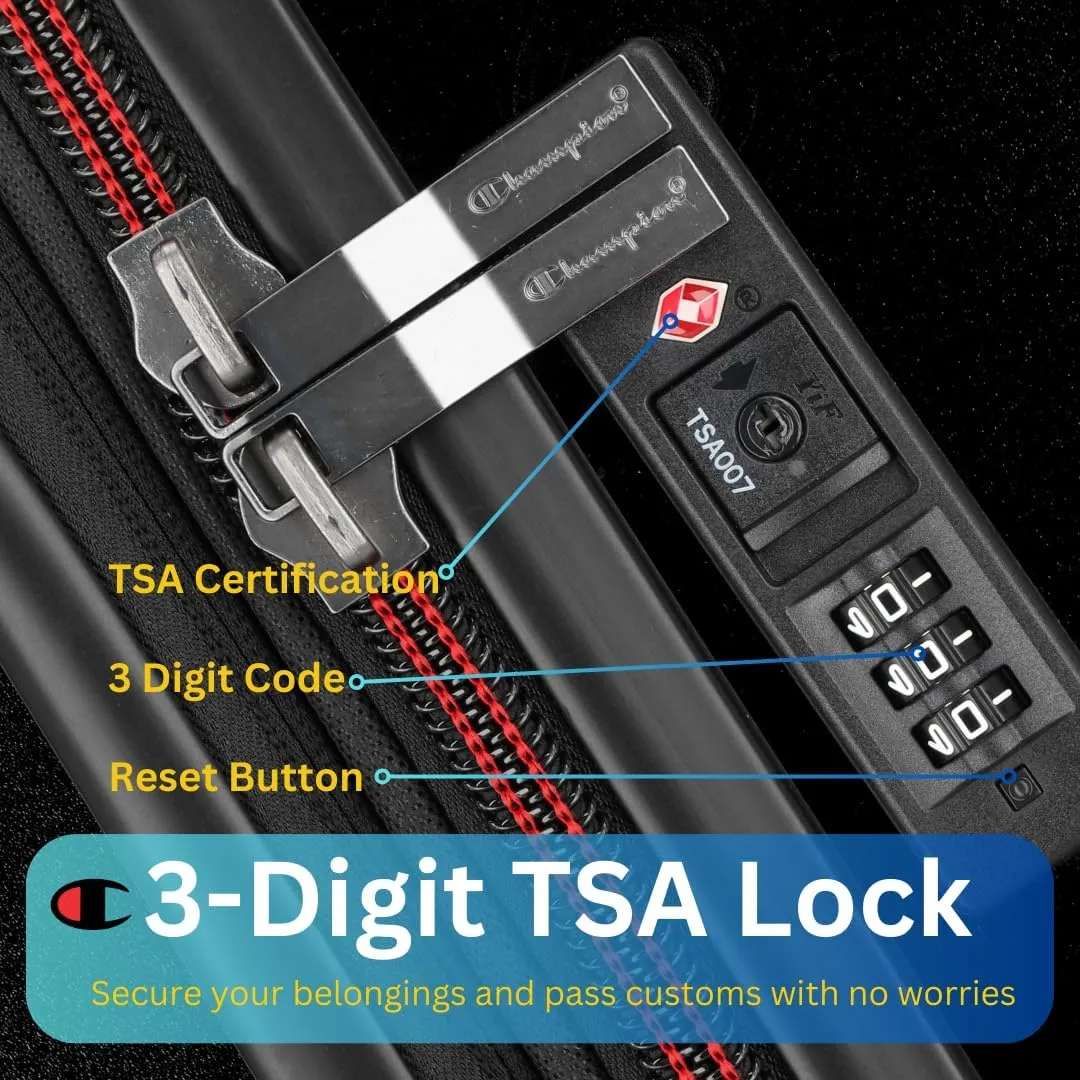 Champion 21 Hardshell Suitcase with Cup Holder & 8 Spinner Wheels - Expandable Carry-On & Checked Luggage - Durable ABS Material - Travel Bags for Men & Women - Airline Approved - With TSA Lock - Blk