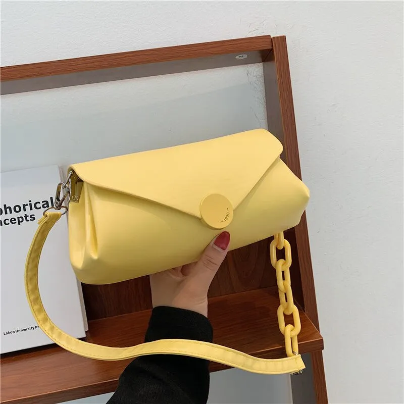 Christmas Gift [EAM] Trendy 2021 New Fashion Messenger Bag Women Bag Summer Versatile Single Shoulder Armpit Small Square Bag Yellow 18A5100