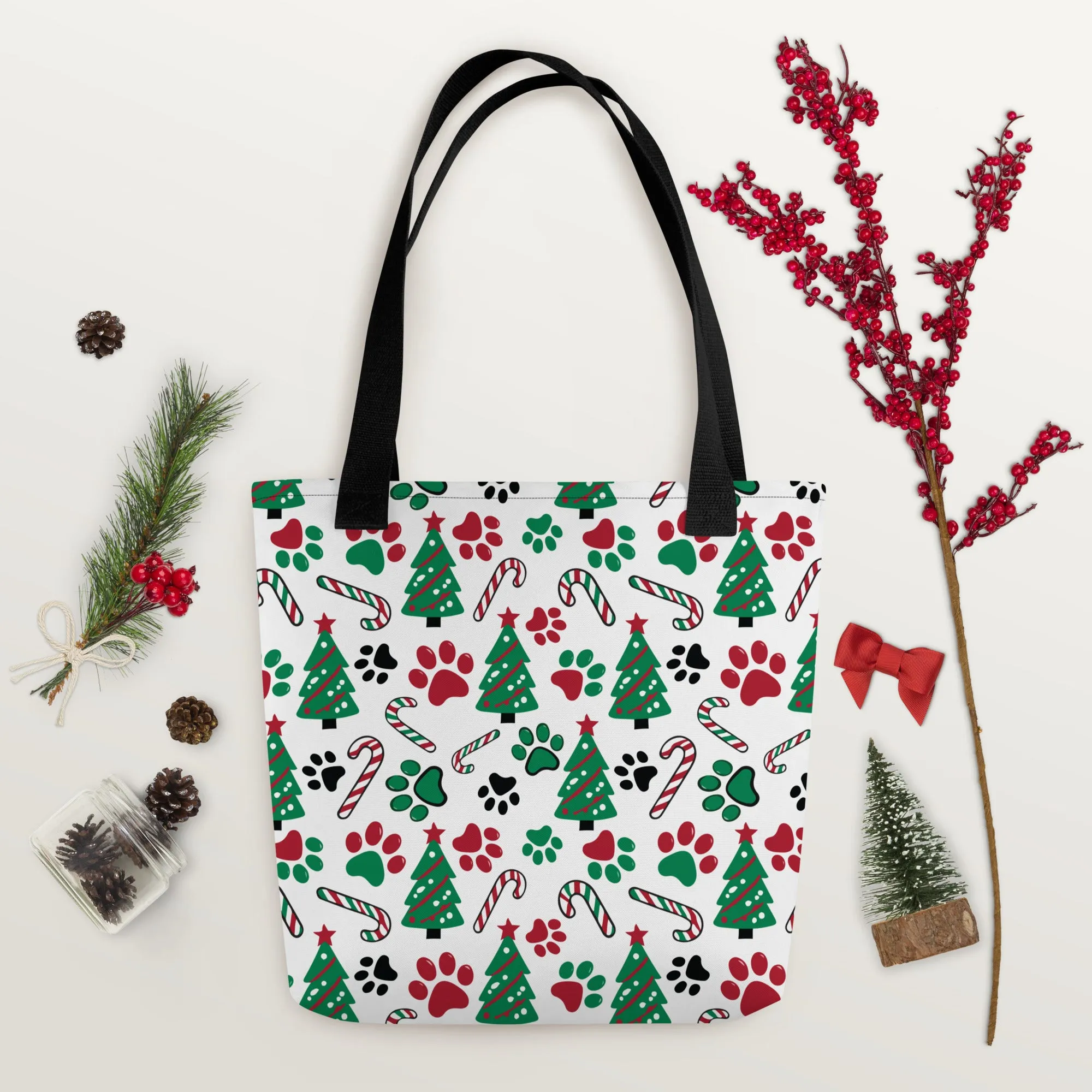 Christmas Paws & Candy Canes Tote Bag