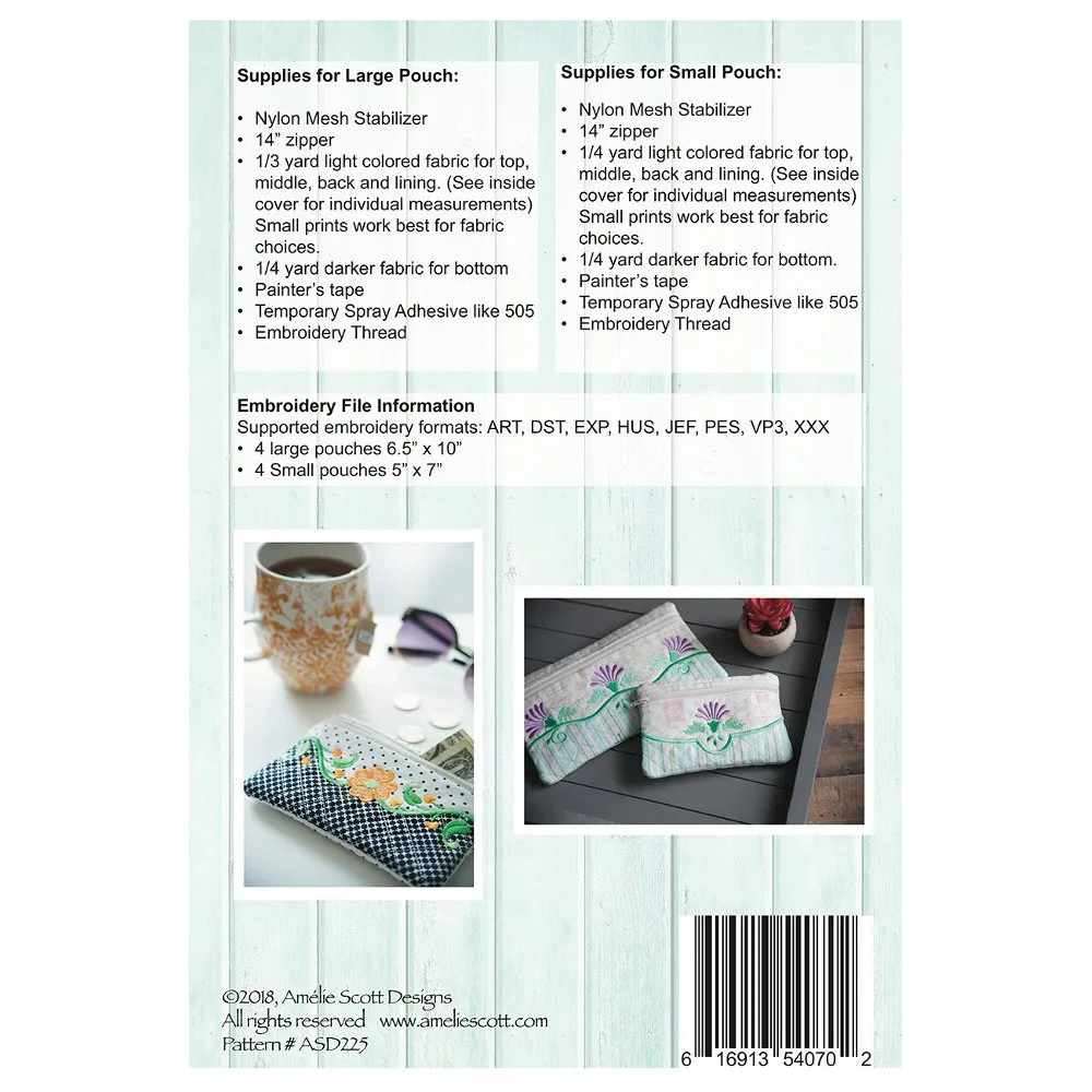 Classy Zipper Pouches Embroidery Pattern