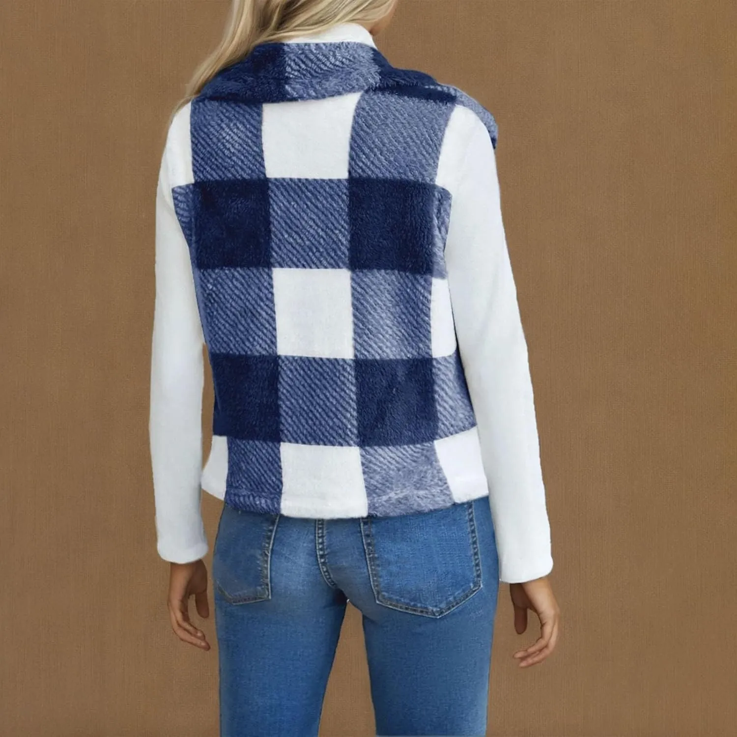 Coats for Women Plaid Open Front Jackets Trendy Plaid Outerwear Oversized Warm Fuzzy Fleece Cardigan Outwear with Pockets
