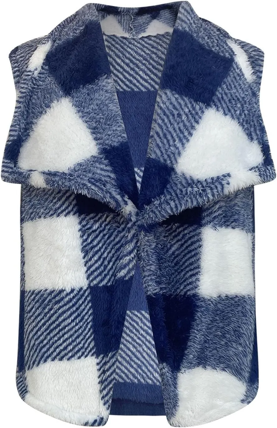 Coats for Women Plaid Open Front Jackets Trendy Plaid Outerwear Oversized Warm Fuzzy Fleece Cardigan Outwear with Pockets