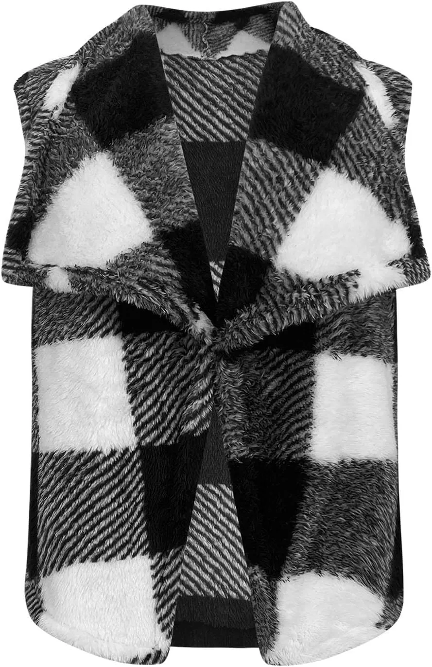 Coats for Women Plaid Open Front Jackets Trendy Plaid Outerwear Oversized Warm Fuzzy Fleece Cardigan Outwear with Pockets