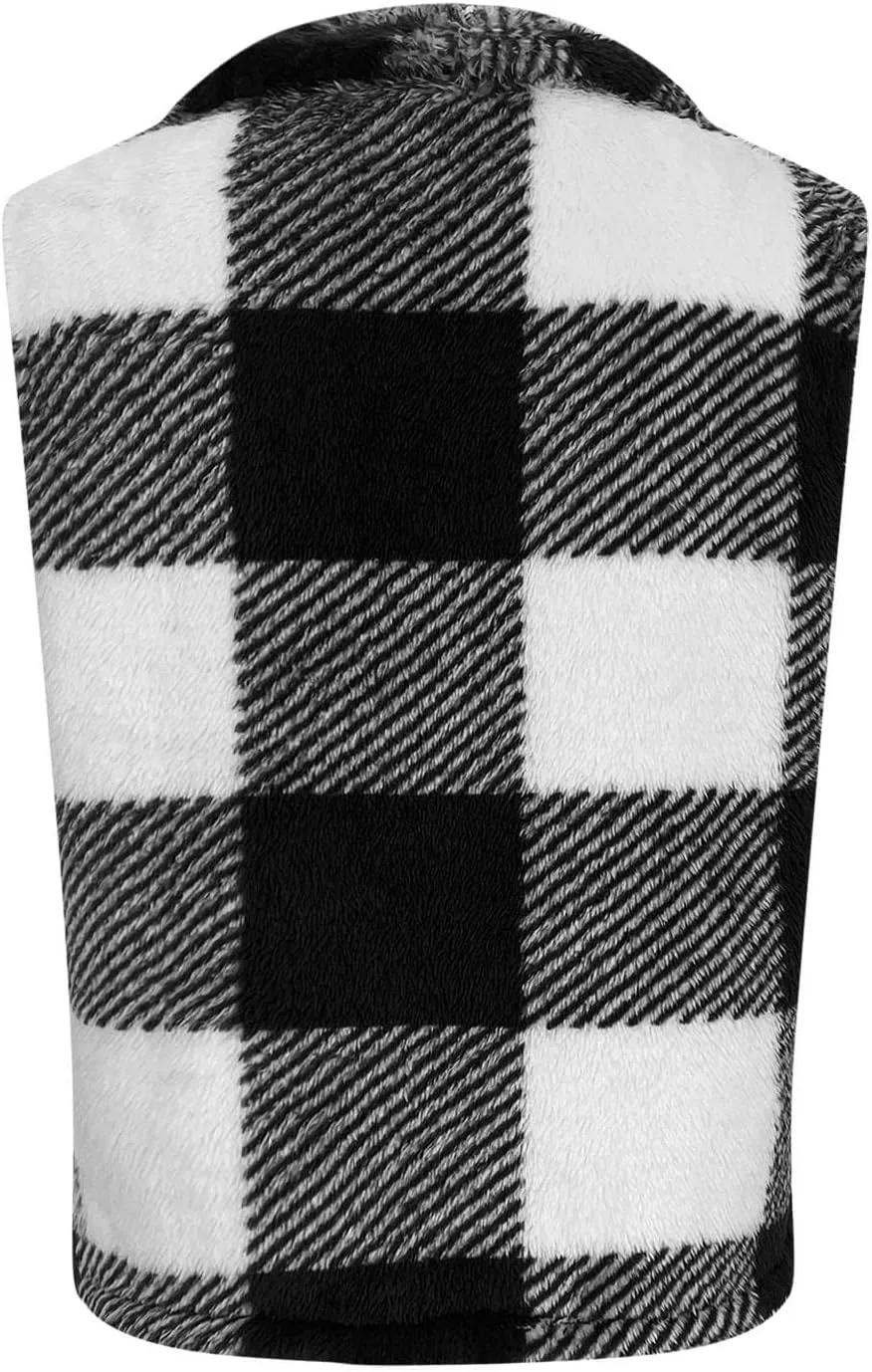 Coats for Women Plaid Open Front Jackets Trendy Plaid Outerwear Oversized Warm Fuzzy Fleece Cardigan Outwear with Pockets