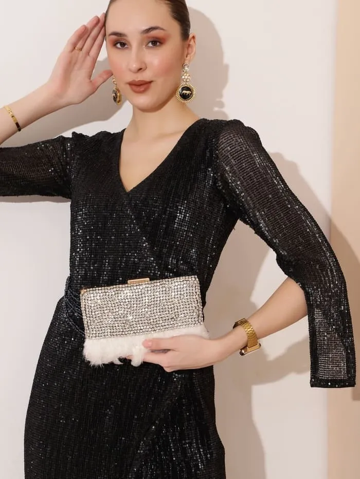 Daina Peach Hand Embroidered Feather Clutch