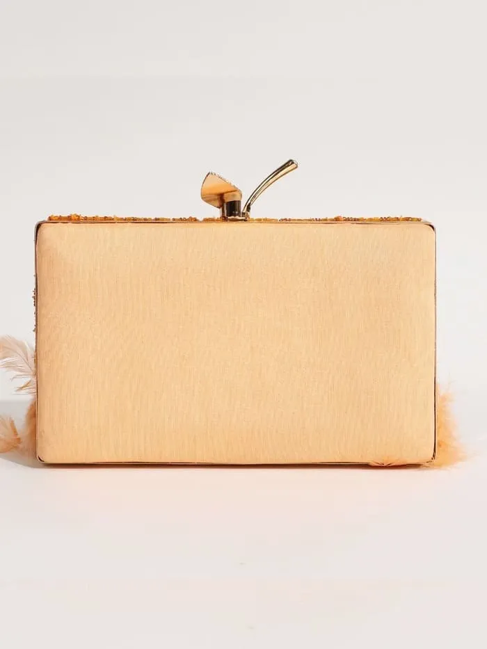 Daina Peach Hand Embroidered Feather Clutch