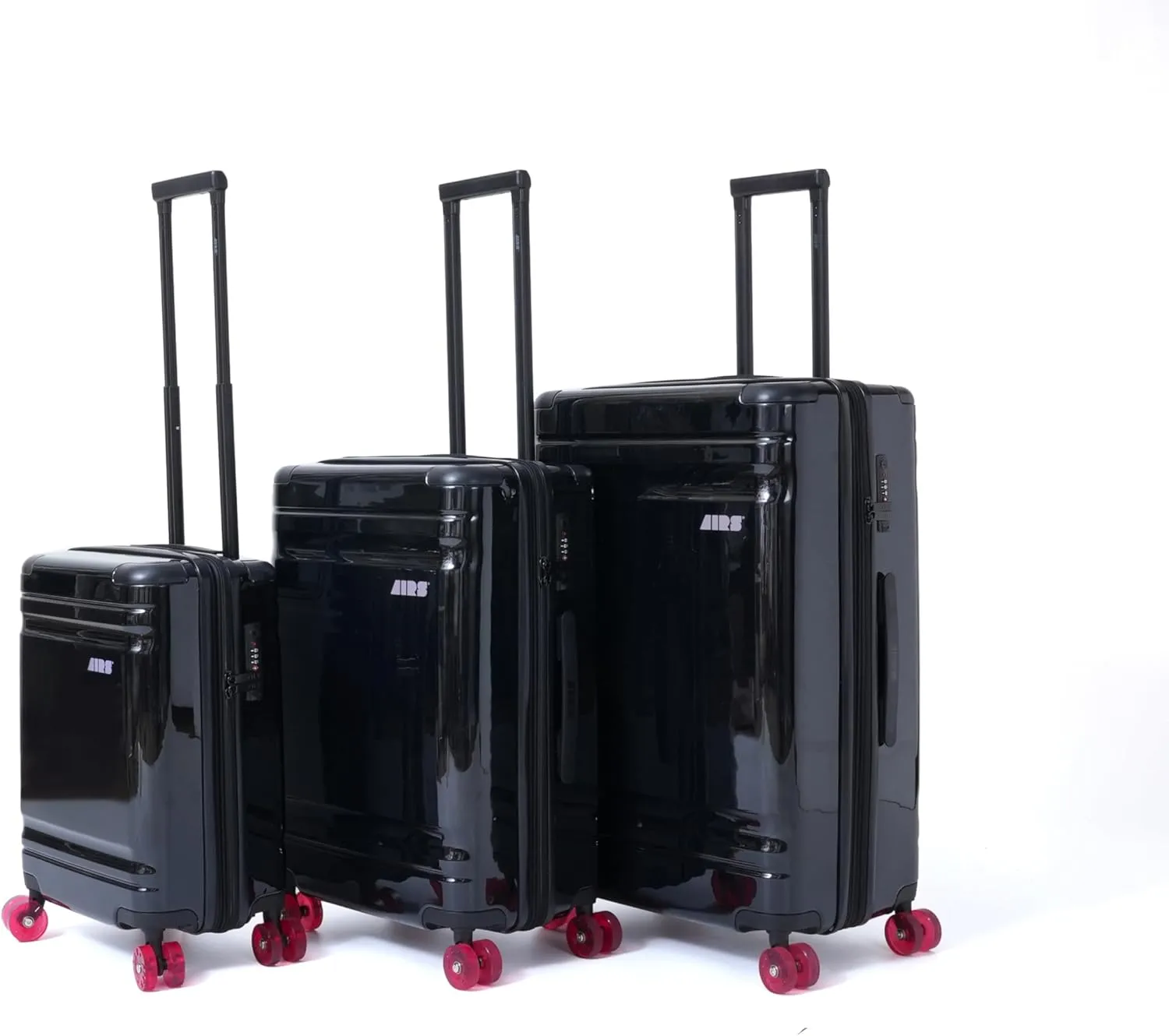 Expandable Hardsided Luggage with Red Ultra Silent 360 Spinner Wheels, Premium Interior, Protective Corner Guards (Black, 3 Piece Set)