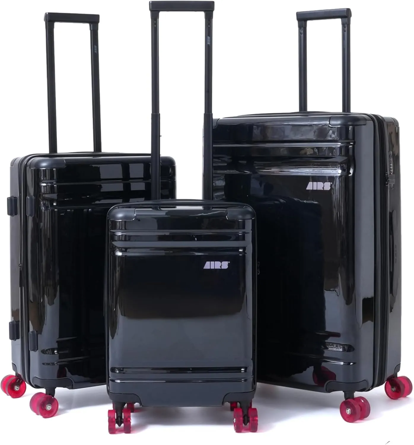 Expandable Hardsided Luggage with Red Ultra Silent 360 Spinner Wheels, Premium Interior, Protective Corner Guards (Black, 3 Piece Set)