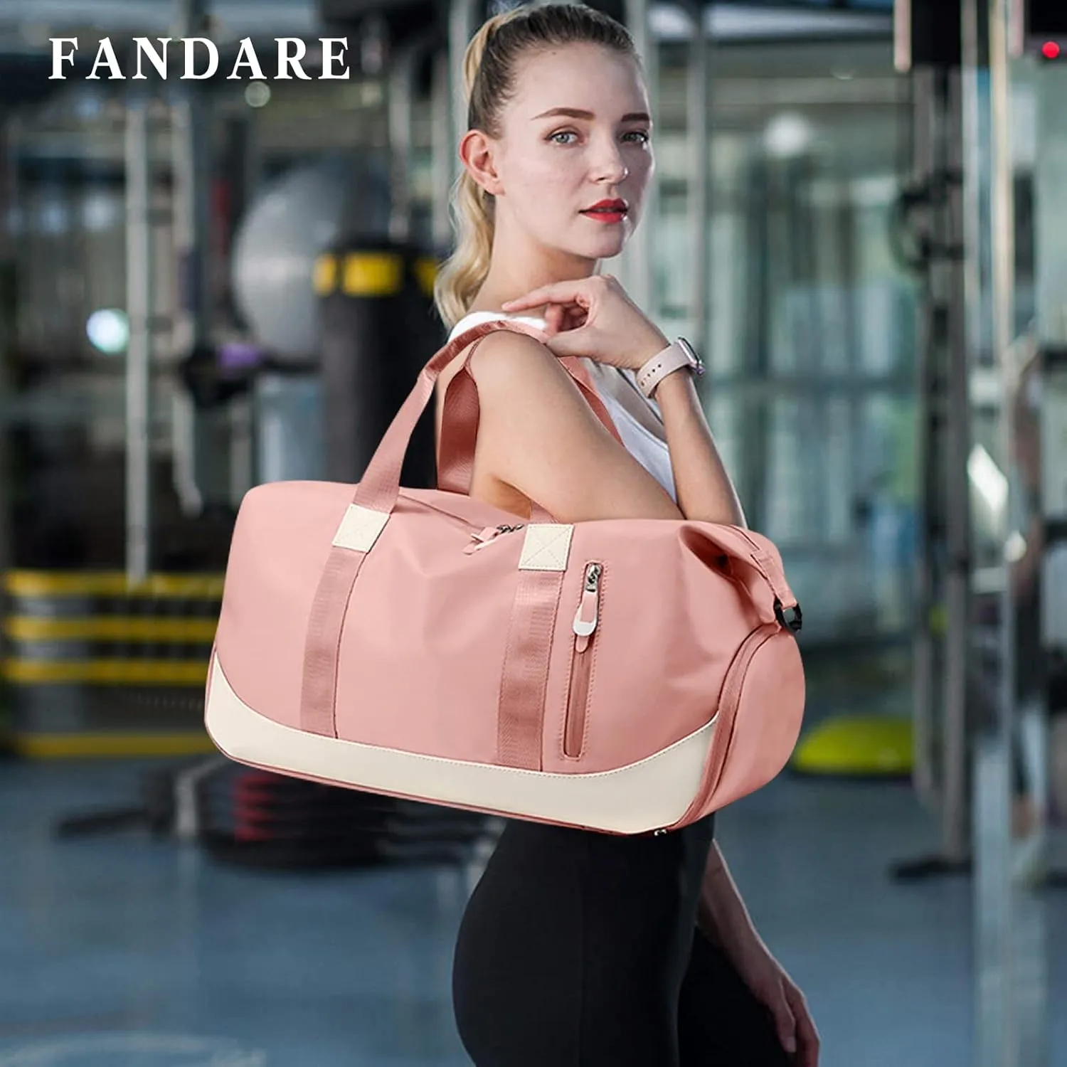 FANDARE Nylon Travel Duffel Bag for Women, Pink