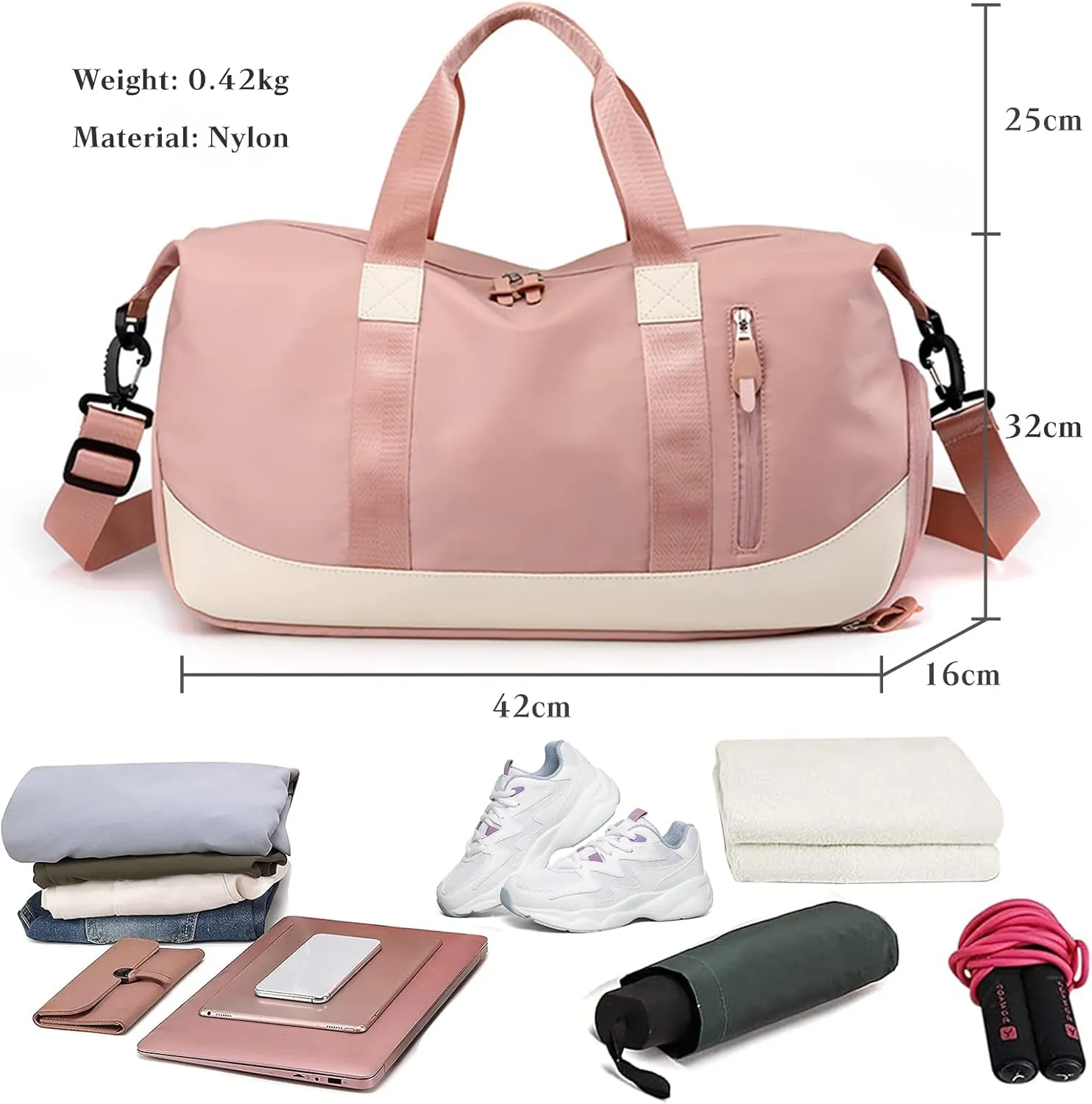 FANDARE Nylon Travel Duffel Bag for Women, Pink