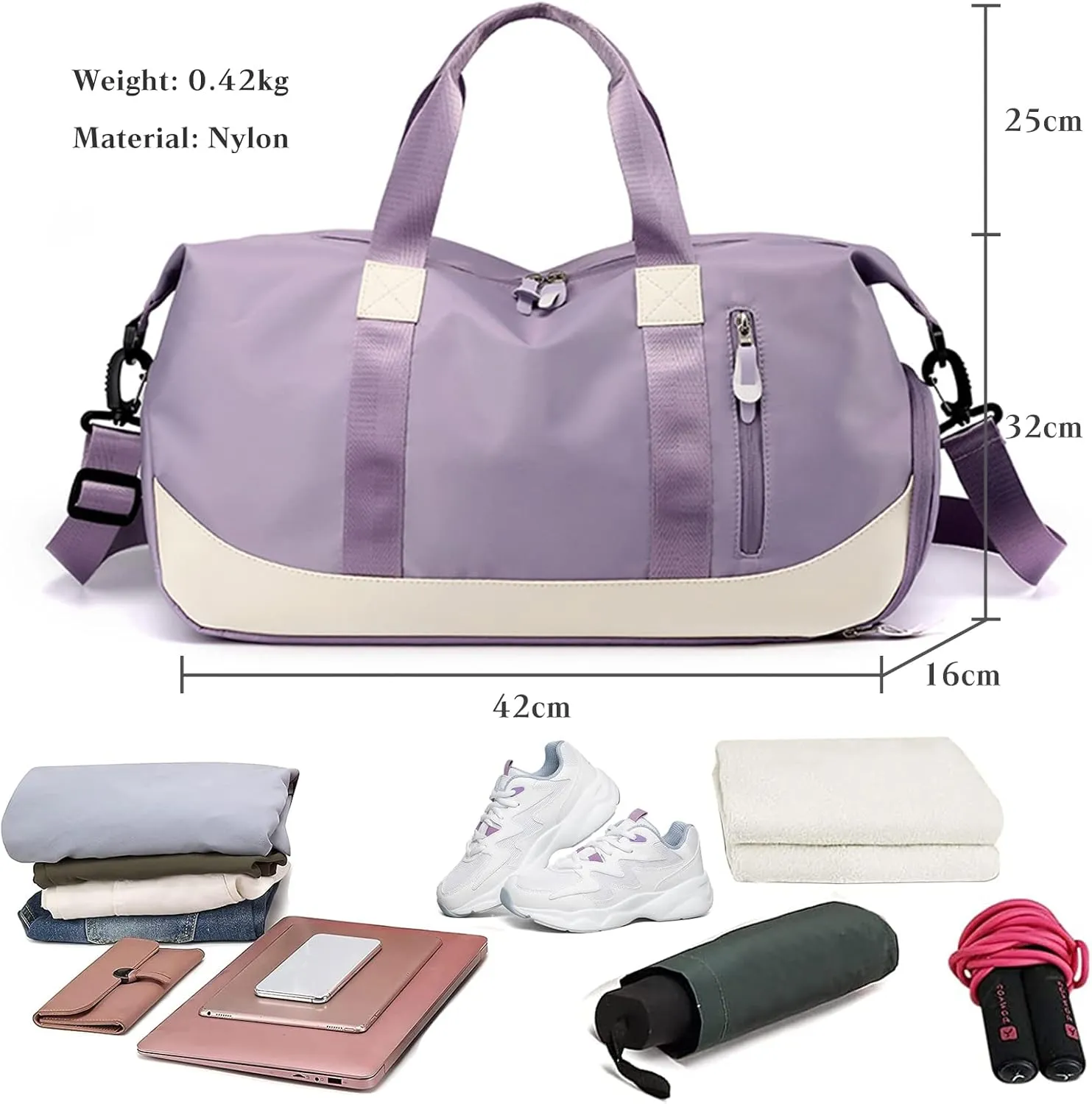 FANDARE Nylon Travel Duffel Bag for Women, Purple