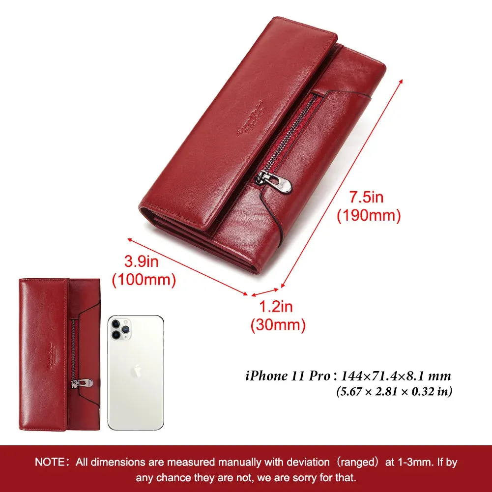 Fashion Women Genuine Leather Wallet RFID Blocking Tri-fold Credit Card Holder