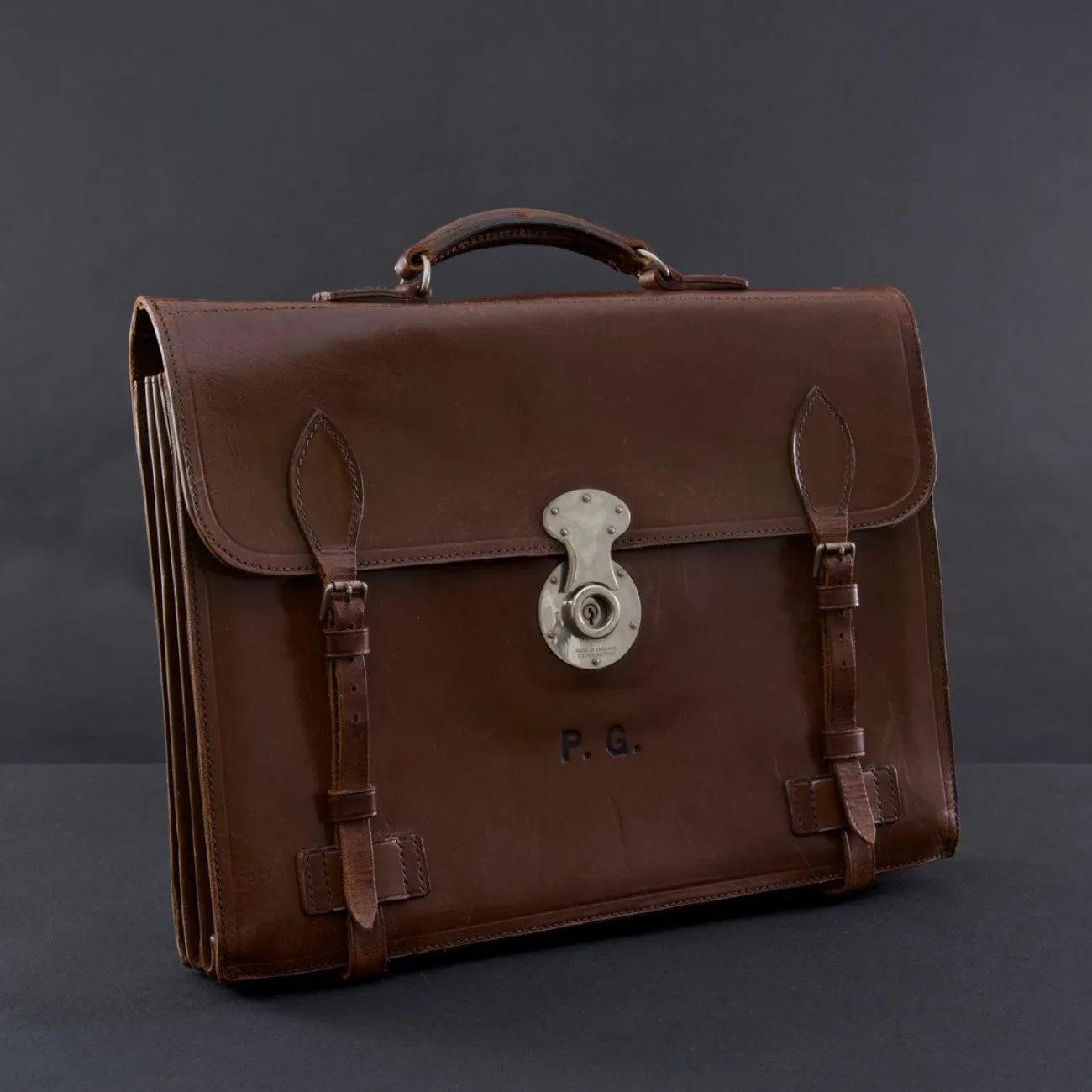 Flap-over Dark Brown Leather Briefcase