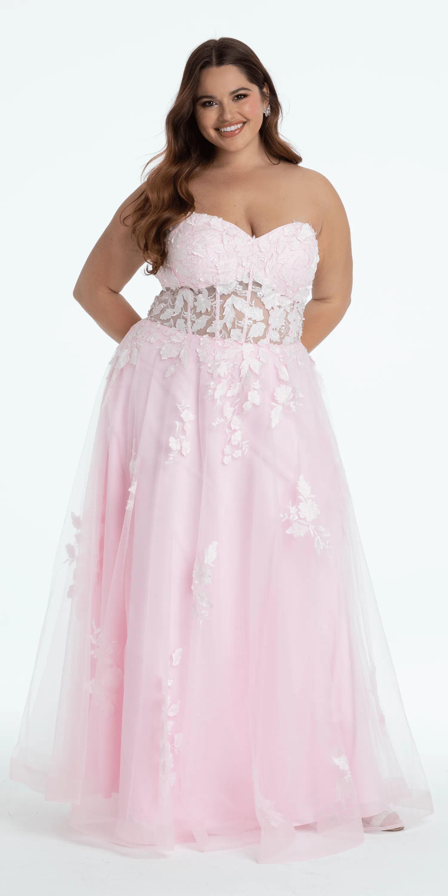 Floral Mesh Applique Corset A-Line Dress