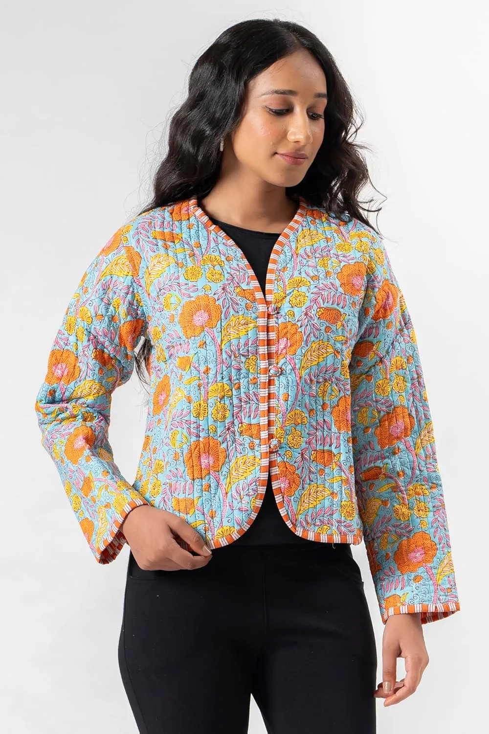 Handmade Quilted Cotton Reversible Lightweight Jacket, Stylish Women's Coat Christmas Gift