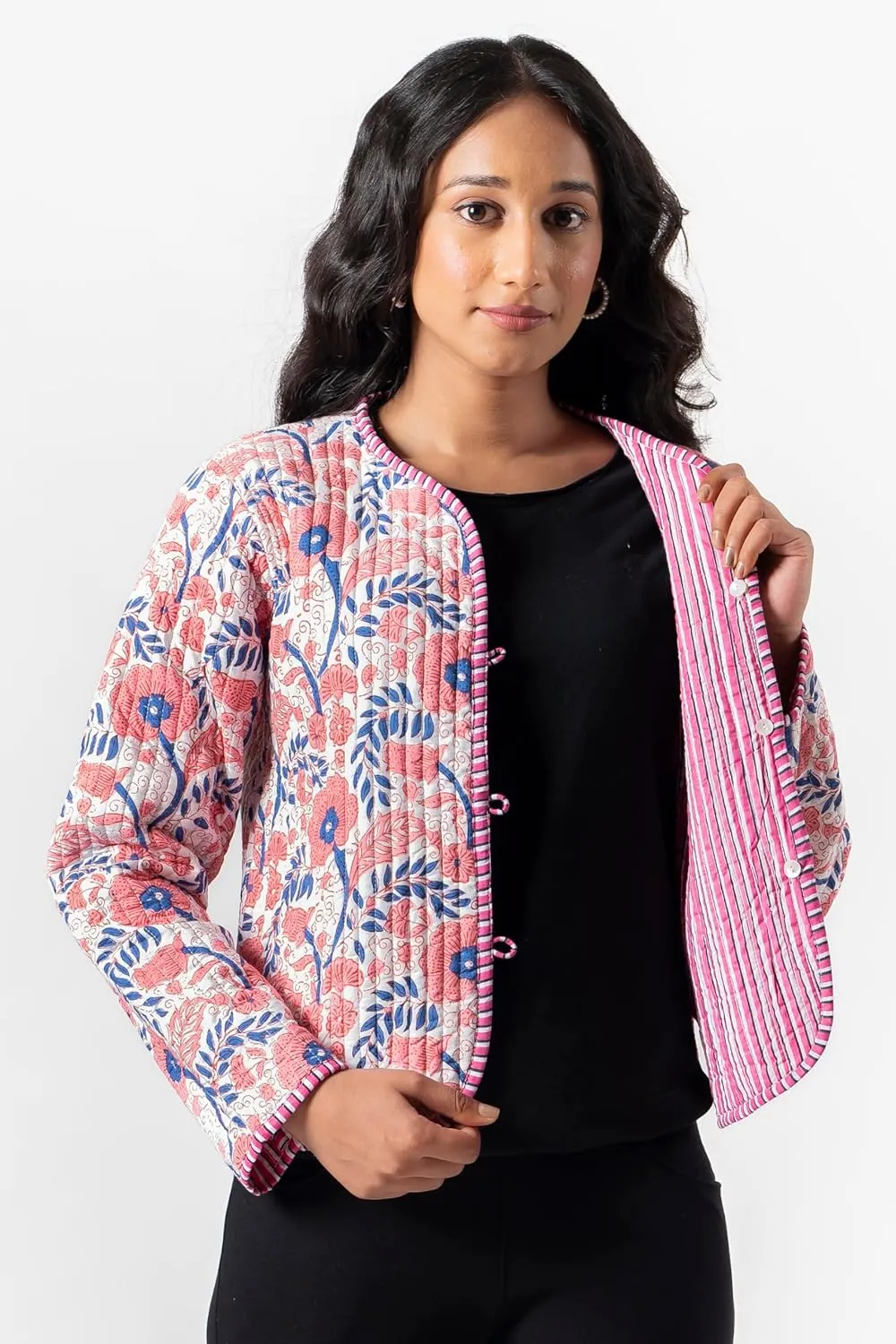 Handmade Quilted Cotton Reversible Lightweight Jacket, Stylish Women's Coat Christmas Gift