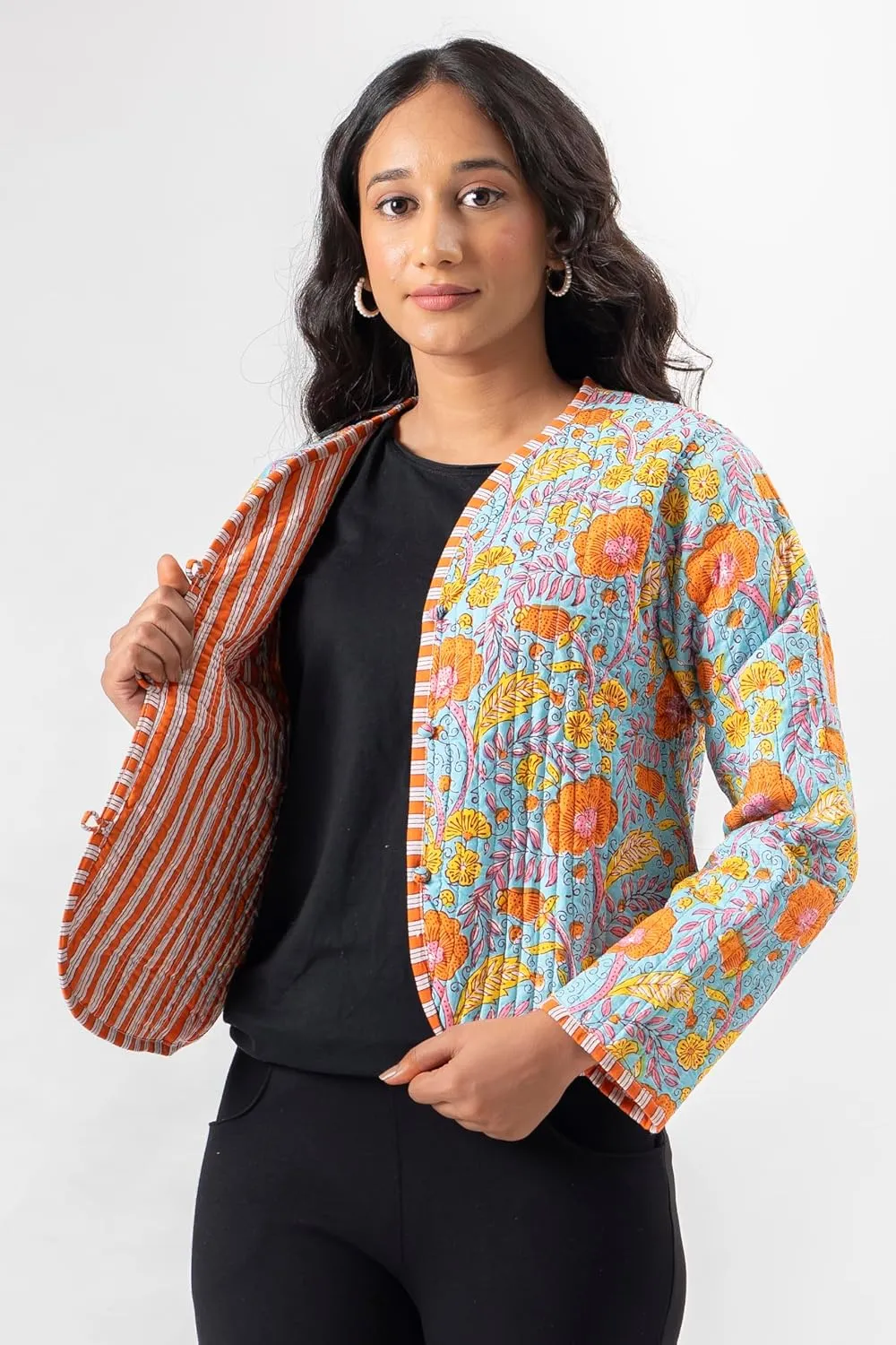 Handmade Quilted Cotton Reversible Lightweight Jacket, Stylish Women's Coat Christmas Gift