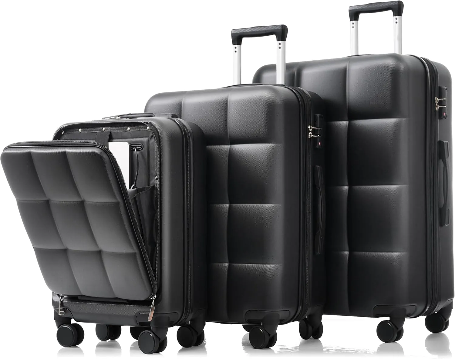 JCSD Travel with 3-Piece Luggage Set, Front Opening Design, USB Port, Hard Shell with Spinner Wheels, Black and Brown