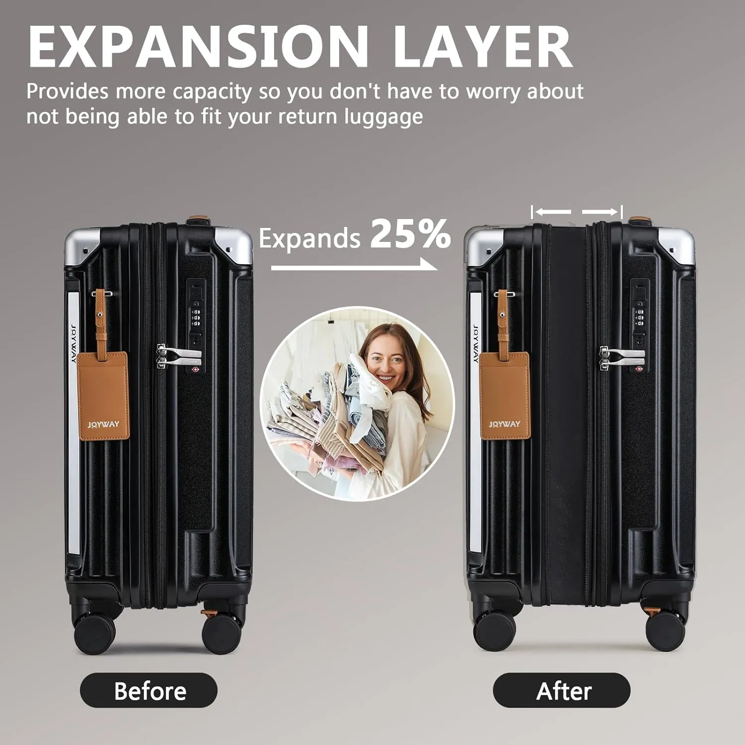 Joyway 3 Piece Set Hardside Expandable Luggage with USB Charging Port and Cup Holder, TSA Lock Spinner Wheels Suitcase for International Travel, Lightweight Carry On Checked Baggage, Black