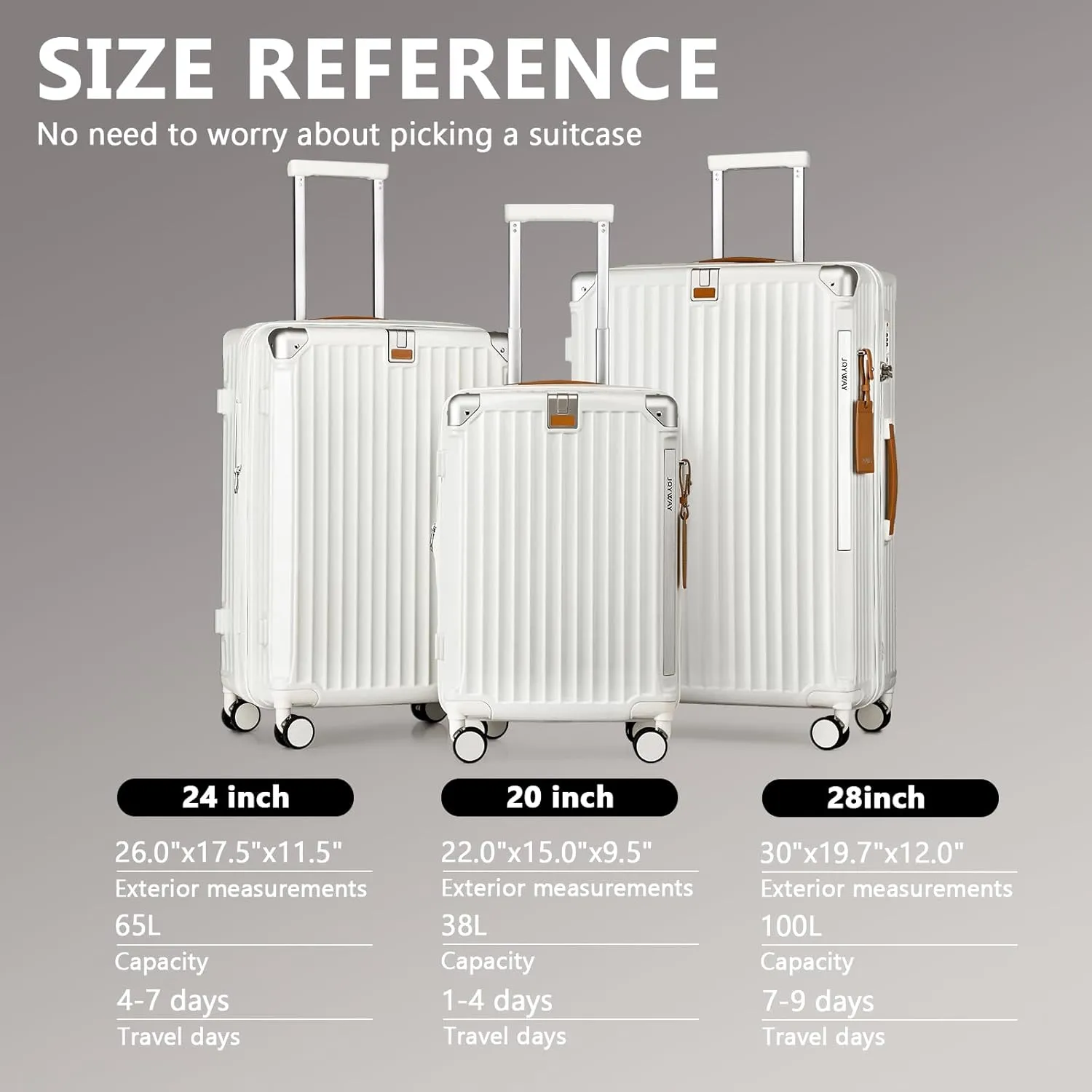 Joyway 3 Piece Set Hardside Expandable Luggage with USB Charging Port and Cup Holder, TSA Lock Spinner Wheels Suitcase for International Travel, Lightweight Carry On Checked Baggage, White