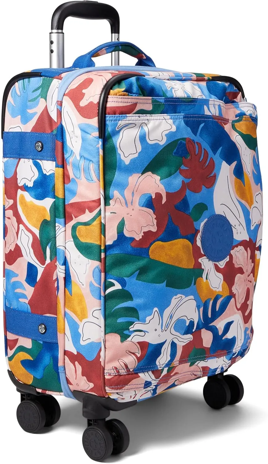 Kipling Spontaneous Small Rolling Luggage, Botanical Prt, 13''L x 20.75''H x 8.25''D, Spontaneous S Softside Spinner Wheel Luggage, Cabin Sized, Elastic Straps