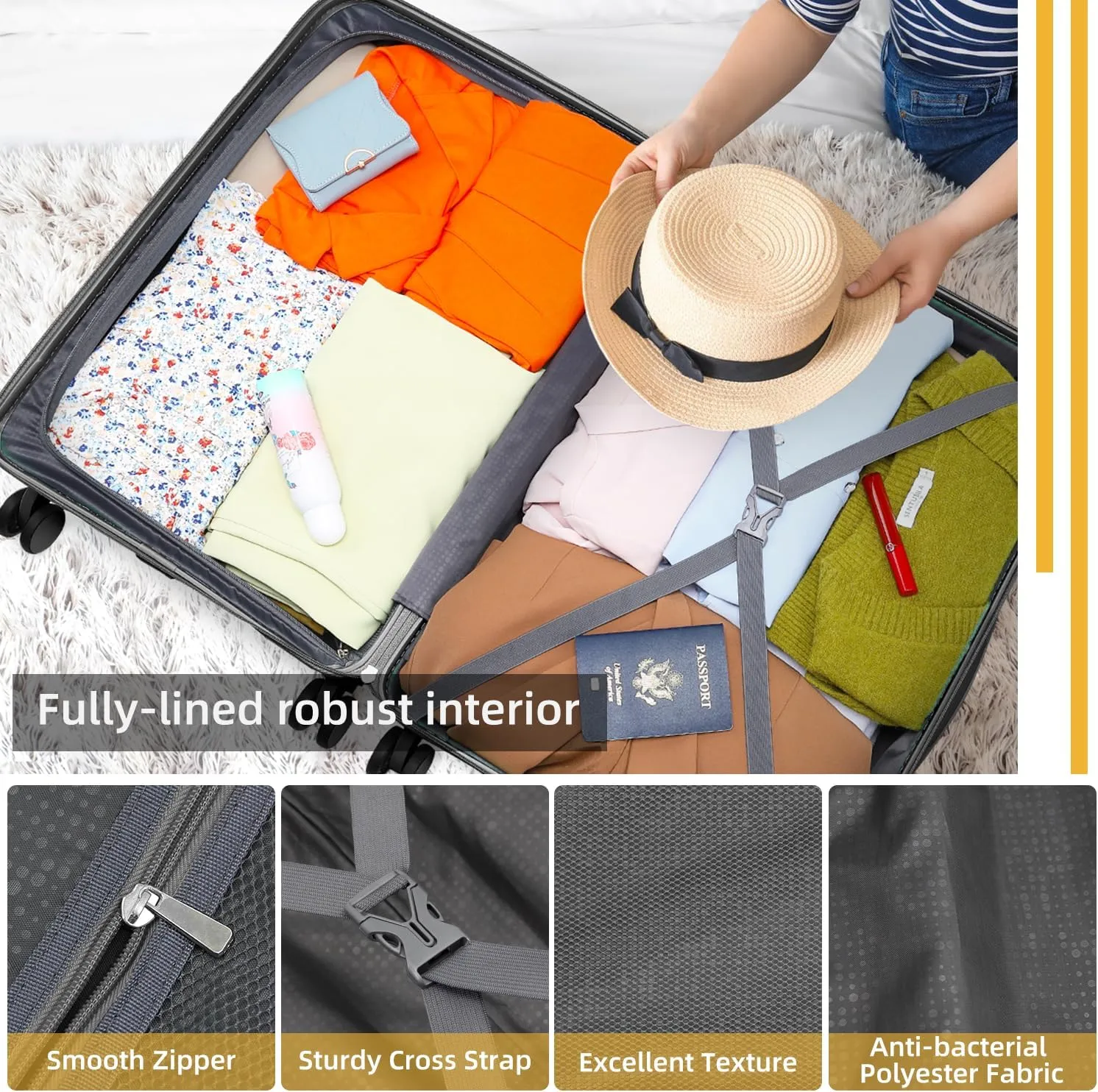 LARVENDER Luggage Sets 3 Piece with Duffel Bag Hardside PP Carry On Suitcase with 360 Spinner Wheels TSA Lock Luggage Sets for Men, Grey