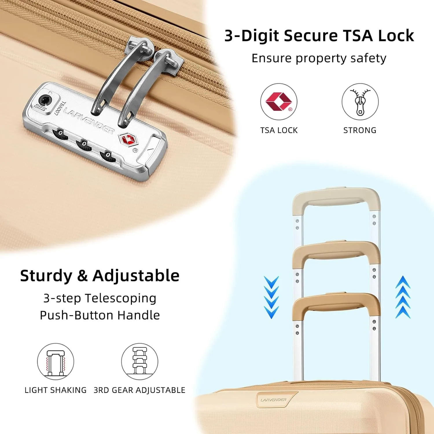 LARVENDER Luggage Sets 3 Piece with Duffel Bag Hardside PP Carry On Suitcase with 360 Spinner Wheels TSA Lock Luggage Sets for Women, Ivory Cream
