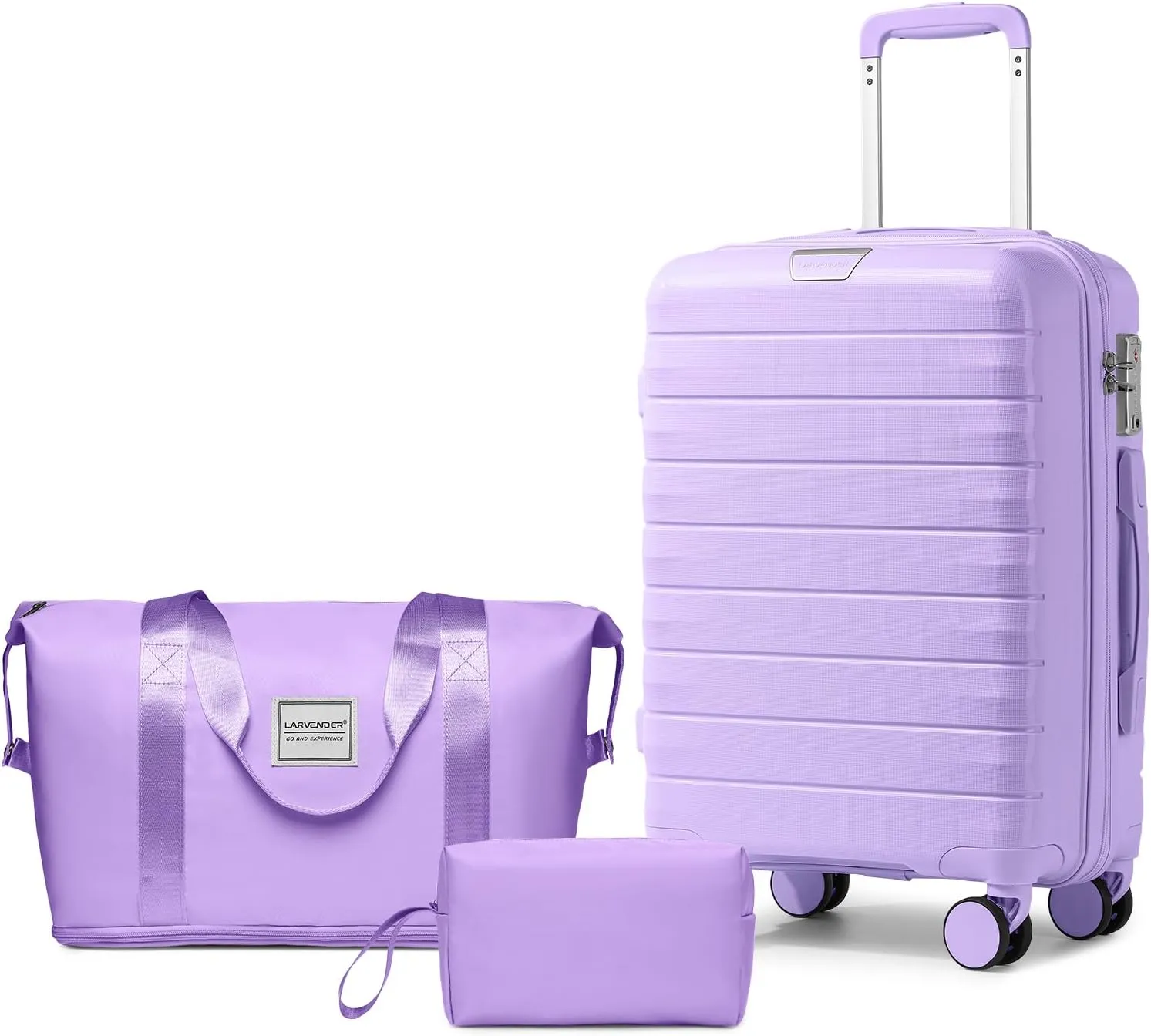 LARVENDER Luggage Sets 3 Piece with Duffel Bag Hardside PP Carry On Suitcase with 360 Spinner Wheels TSA Lock Luggage Sets for Women, Lavender