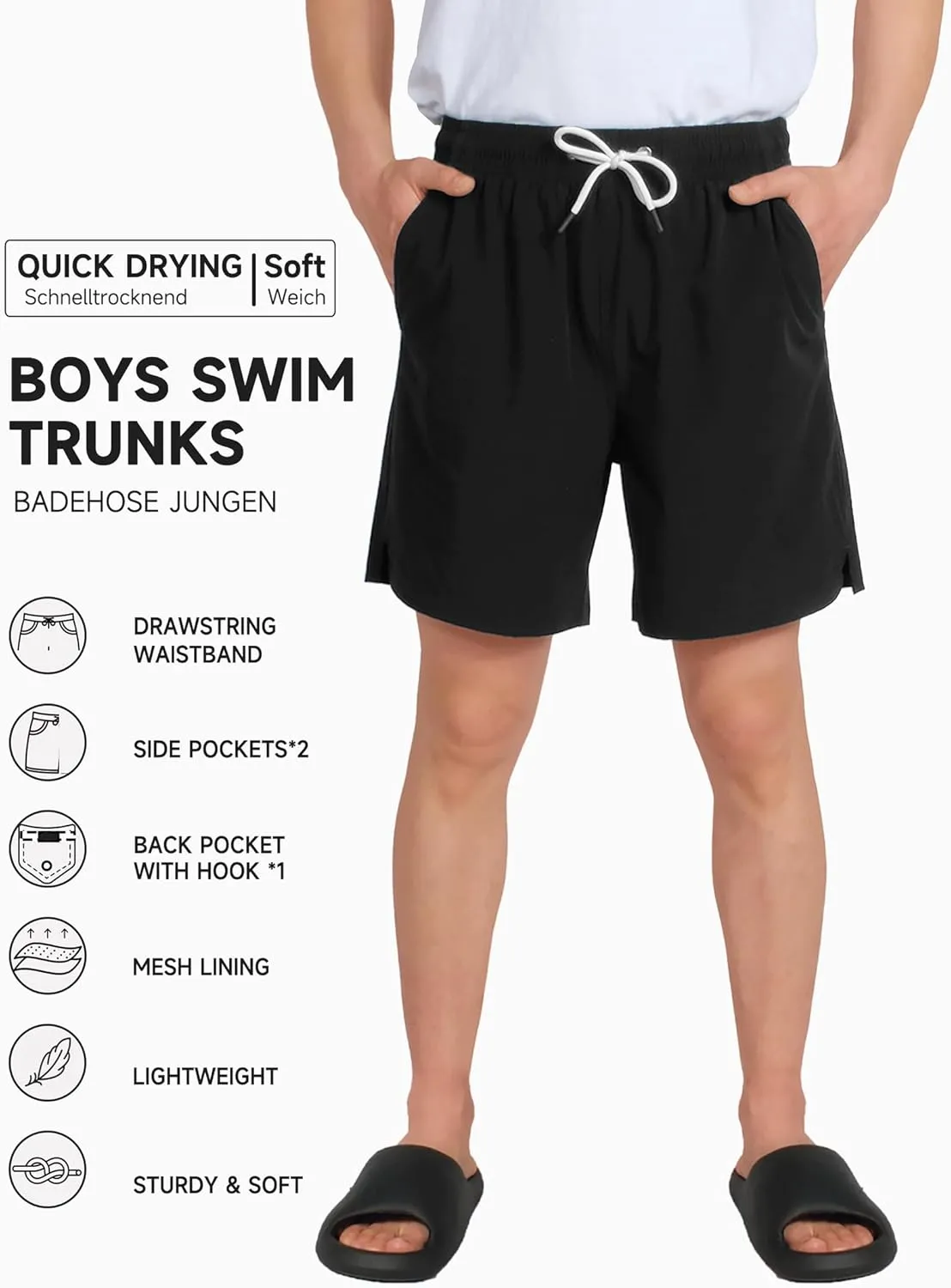 LOKTARC Boys Swim Trunks with Compression Liner Vibrant Color Swim Shorts Kids Quick Dry Bathing Suit