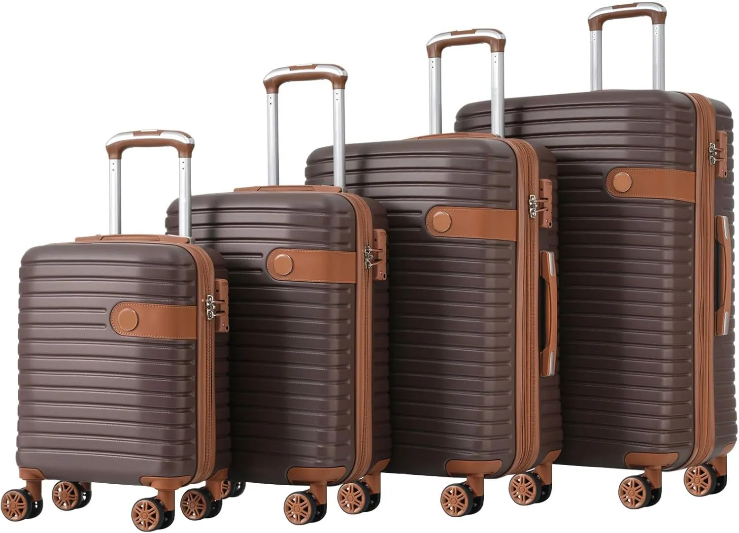 Luggage Sets 4 Piece, Expandable Hardside Carry on Suitcase Set with Spinner Wheels and TSA Lock, Lightweight ABS Rolling Luggage with Packing Cubes for Travel (Brown, 4-Piece Set (16/20/24/28))