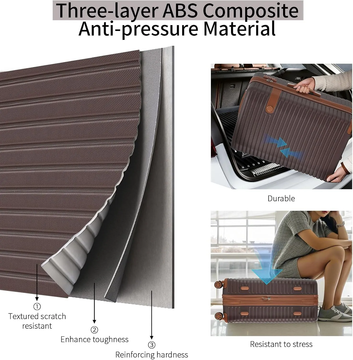 Luggage Sets 4 Piece, Expandable Hardside Carry on Suitcase Set with Spinner Wheels and TSA Lock, Lightweight ABS Rolling Luggage with Packing Cubes for Travel (Brown, 4-Piece Set (16/20/24/28))