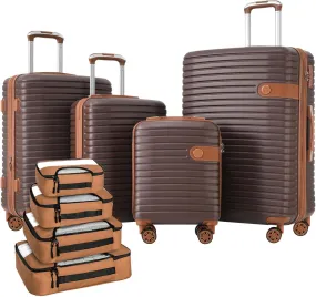 Luggage Sets 4 Piece, Expandable Hardside Carry on Suitcase Set with Spinner Wheels and TSA Lock, Lightweight ABS Rolling Luggage with Packing Cubes for Travel (Brown, 4-Piece Set (16/20/24/28))