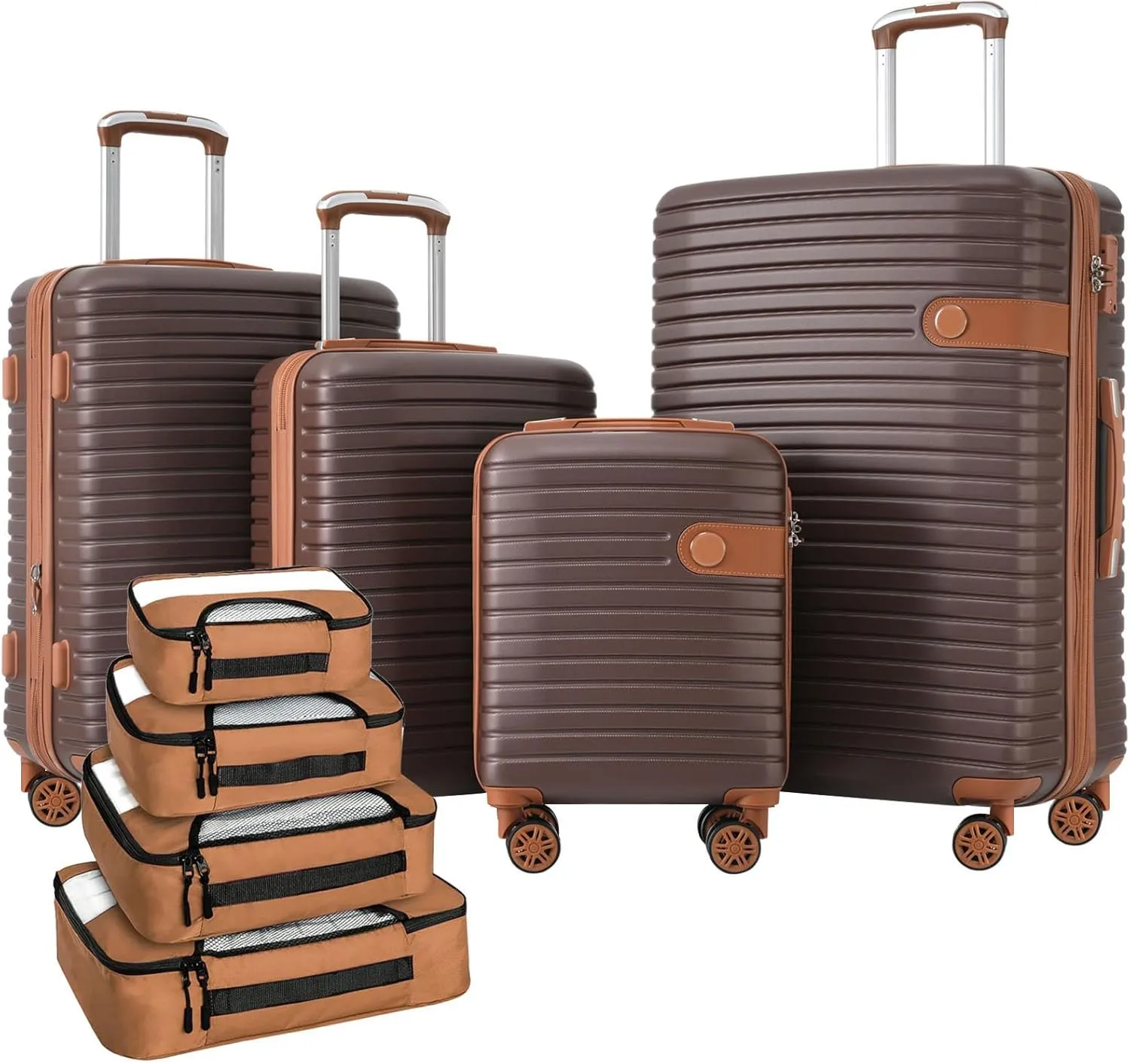 Luggage Sets 4 Piece, Expandable Hardside Carry on Suitcase Set with Spinner Wheels and TSA Lock, Lightweight ABS Rolling Luggage with Packing Cubes for Travel (Brown, 4-Piece Set (16/20/24/28))