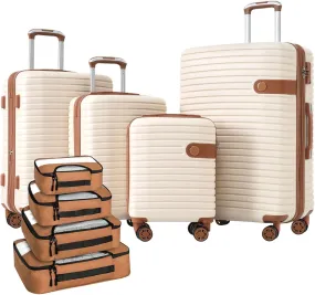Luggage Sets 4 Piece, Expandable Hardside Carry on Suitcase Set with Spinner Wheels and TSA Lock, Lightweight ABS Rolling Luggage with Packing Cubes for Travel (Cream White, 4-Piece Set (16/20/24/28))