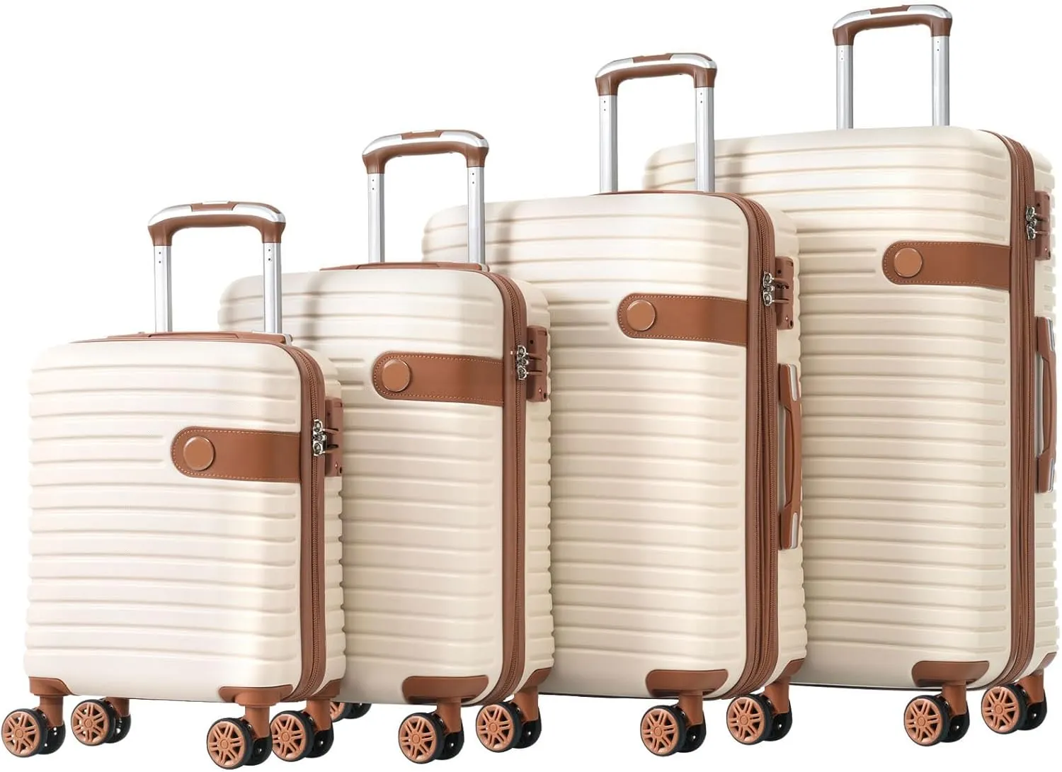 Luggage Sets 4 Piece, Expandable Hardside Carry on Suitcase Set with Spinner Wheels and TSA Lock, Lightweight ABS Rolling Luggage with Packing Cubes for Travel (Cream White, 4-Piece Set (16/20/24/28))