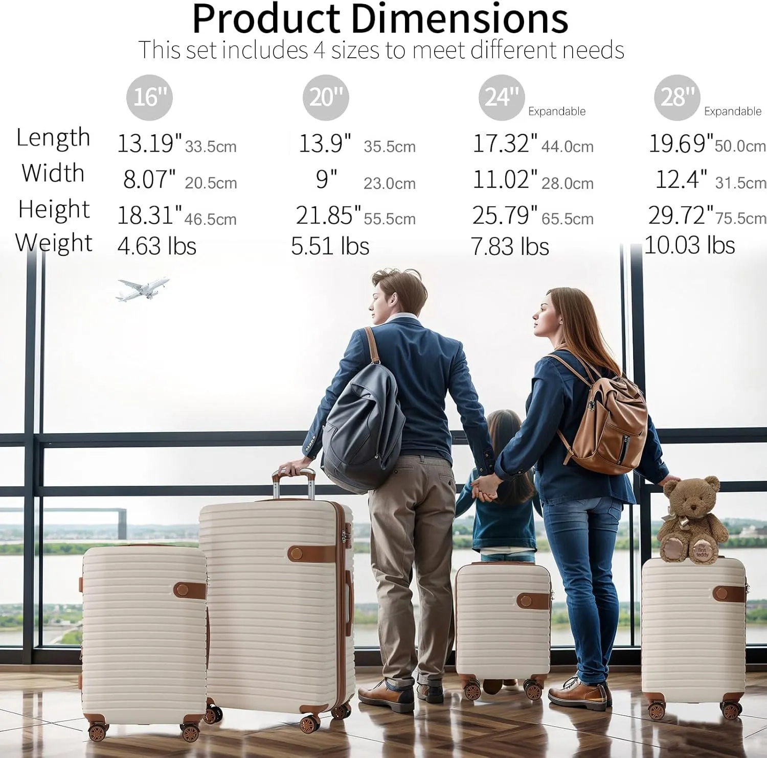 Luggage Sets 4 Piece, Expandable Hardside Carry on Suitcase Set with Spinner Wheels and TSA Lock, Lightweight ABS Rolling Luggage with Packing Cubes for Travel (Cream White, 4-Piece Set (16/20/24/28))