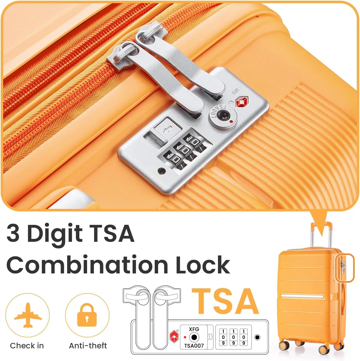 Luggage Sets 4 Piece Expandable Suitcase Set, PP Hardshell Suitcase with Spinner Wheels,Lightweight Carry On Luggage with TSA Lock for Women (Orange)